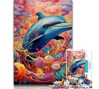 Adult Jigsaws 1000 Pieces Difficult Psychedelic Dolphin 1000 Piece Puzzle,Interesting Stress Reduction Parent-child Interaction 75x50cm