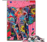 Adult Jigsaws 1000 Pieces Difficult Psychedelic Elephant,Challenging Game And Family Play with Matching Poster And Trivia Sheet 50x75cm