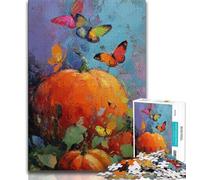 Adult Jigsaws 1000 Pieces Difficult Pumpkins And Blue Butterflies Adult Jigsaw,Stress Reliever Staycation Kill Time Home Decoration Toys 26x38cm