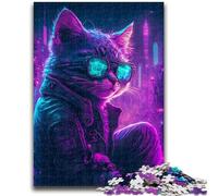 Adult Jigsaws 1000 Pieces Difficult Punk Human Kitten Stress Reliever Difficult Challenge Deal As Gifts for The Whole Family 50x75cm