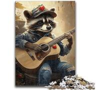 Adult Jigsaws 1000 Pieces Difficult Raccoon Playing Guitar 1000 Piece Puzzle,Stress Reliever Staycation Kill Time Home Decoration Toys (50x75cm)