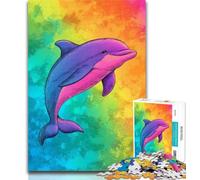 Adult Jigsaws 1000 Pieces Difficult Rainbow Dolphin 1000 Piece Puzzle,Stress Reliever Staycation Kill Time Home Decoration Toys 50x75cm