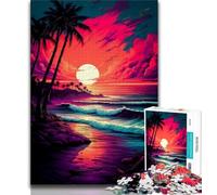 Adult Jigsaws 1000 Pieces Difficult Retro Beach Sunset 1000 Piece Jigsaw,Fun Activity for Home, Rainy Days Toys, Birthday Gifts 75x50cm