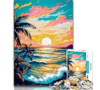 Adult Jigsaws 1000 Pieces Difficult Retro Beach Sunset Adult Puzzles,is Ideal As Gifts for The Whole Family Suitable for And 14 38x26cm
