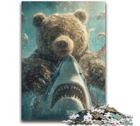 Adult Jigsaws 1000 Pieces Difficult Shark And Teddy Bear 1000 Pieces for Teenagers,Stress Reliever Staycation Kill Time Enhance Love between Couples (50x75cm)