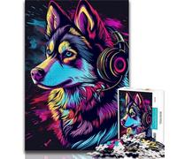 Adult Jigsaws 1000 Pieces Difficult Siberian Husky with Headphones Adult Jigsaw,Stress Reliever Staycation Kill Time Home Decoration Toys 26x38cm