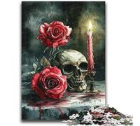 Adult Jigsaws 1000 Pieces Difficult Skull Red Rose Candle Stress Reliever Difficult Challenge Unique Home Decor And Gifts 26x38cm