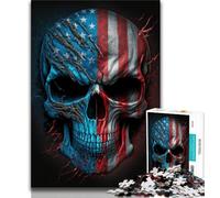 Adult Jigsaws 1000 Pieces Difficult Skull with American Flag 1000 Piece Jigsaw,Educational Games Wall Decoration Unique Birthday And Xmas Gifts (size 38x26cm)