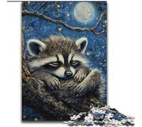 Adult Jigsaws 1000 Pieces Difficult Sleeping Raccoon, Learning Educational Toys Family Games Unique Birthday And Gifts (size 26x38cm)