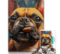 Adult Jigsaws 1000 Pieces Difficult Smoking Bulldog,Educational Games Home Decoration Educational Game for Birthday,Chrismas (38x26cm)