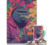 Adult Jigsaws 1000 Pieces Difficult Smoky Chimpanzee Adult Puzzles,Staycation Kill Time with Fully Interlocking Randomly Shaped Pieces (size 75x50cm)