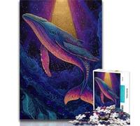 Adult Jigsaws 1000 Pieces Difficult Spiritual Whale,Stress Reliever Difficult Challenge with Matching Poster And Trivia Sheet 38x26cm