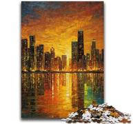 Adult Jigsaws 1000 Pieces Difficult Stained Glass City 1000 Pieces for Teenagers,Educational Toy Funny Family Games Unique Home Decor (38x26cm)