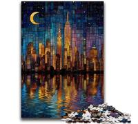 Adult Jigsaws 1000 Pieces Difficult Stained Glass Cityscape Adult Jigsaw,Stress Reliever Staycation Kill Time Home Decoration Toys (75x50cm)