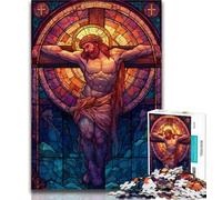 Adult Jigsaws 1000 Pieces Difficult Stained Glass Jesus,Educational Games Home Decoration Educational Game for Birthday,Chrismas (75x50cm)