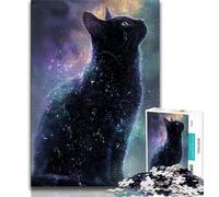 Adult Jigsaws 1000 Pieces Difficult Starry Sky Black Cat Adult Jigsaw,Stress Reliever Staycation Kill Time Home Decoration Toys 26x38cm