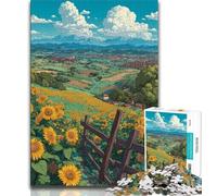 Adult Jigsaws 1000 Pieces Difficult Sunflower Field,Challenging Game And Family Play with Matching Poster And Trivia Sheet 75x50cm