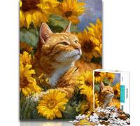 Adult Jigsaws 1000 Pieces Difficult Sunflower Orange Cat Teenager Jigsaw,Educational Games Wall Decoration Unique Birthday And Xmas Gifts 26x38cm