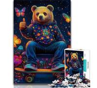 Adult Jigsaws 1000 Pieces Difficult Teddy Bear Skateboarding Teenager Jigsaw,Educational Games Wall Decoration Unique Birthday And Xmas Gifts 26x38cm