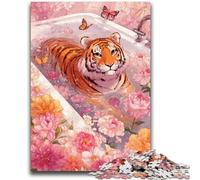 Adult Jigsaws 1000 Pieces Difficult Tiger in The Bathtub Toys Educational Games Stress Relieving Parent-child Interaction for Ages 14+ 50x75cm