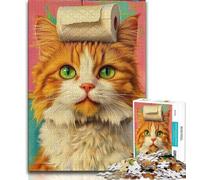 Adult Jigsaws 1000 Pieces Difficult Toilet Paper Orange Cat Teenager Jigsaw,Educational Games Wall Decoration Unique Birthday And Xmas Gifts 26x38cm