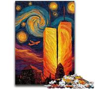 Adult Jigsaws 1000 Pieces Difficult Twin Towers Under The Night Sky Teenager Puzzles,Stress Reliever Difficult Challenge Secret Santa Gifts (26x38cm)