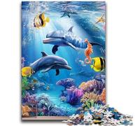 Adult Jigsaws 1000 Pieces Difficult Undersea Dolphins Adult Jigsaw,Stress Reliever Staycation Kill Time Home Decoration Toys (26x38cm)