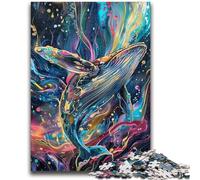 Adult Jigsaws 1000 Pieces Difficult Watercolor Whale 1000 Pieces for Teenagers,Stress Reliever Staycation Kill Time Enhance Love between Couples (26x38cm)