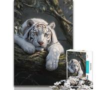 Adult Jigsaws 1000 Pieces Difficult White Tiger Adult Puzzles,Educational Family Game Suitable for Desktop Decoration 38x26cm