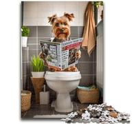 Adult Jigsaws 1000 Pieces Difficult Yorkshire Terrier on Toilet Adult Puzzles,Stress Reliever Difficult Challenge Secret Santa Gifts (75x50cm)