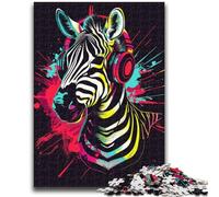 Adult Jigsaws 1000 Pieces Difficult Zebra with Headphones Adult Jigsaw,Stress Reliever Staycation Kill Time Home Decoration Toys (26x38cm)