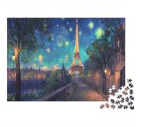 Adult Jigsaws 1000 Pieces Eiffel Tower, Extra-Thick Cardboard, A Starry Night Walk Toward The Eiffel Tower Stress Relief Logic Puzzle, Home Activity Gift, 38x26cm/1000pcs