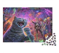 Adult Jigsaws 1000 Pieces Karaoke, Eco-Friendly Paper, A Psychedelic Cat Singing on A Fantasy Stage Brain Training Office Break Puzzle Gift, 52x38cm/1000pcs