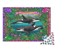 Adult Jigsaws 1000 Pieces Killer Whale, Extra-Thick Cardboard, Decorative Killer Whales in A Colorful Ocean Frame Stress Relief Indoor Gift, 52x38cm/1000pcs