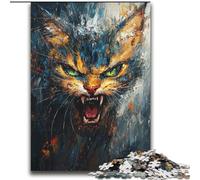 Adult Jigsaws 2000 Pieces Difficult Angry Cat,Stress Reliever Staycation Kill Time with Matching Poster And Trivia Sheet 70x100cm