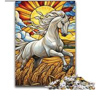 Adult Jigsaws 2000 Pieces Difficult Stained Glass White Horse for Age 14 Years And over Beautiful Design GameBeautiful Design Game Great Gift 70x100cm