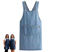 Adult Jour Apron - Lightweight Cotton Apron with Front Pocket, Jean Kitchen Apron, Cross Back Apron for Women Men Everyday (Light Blue)