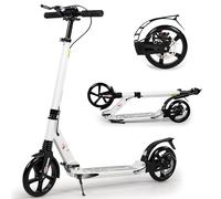 Adult Kick Scooter with Disc Handbrake, Foldable Adjustable City Scooter with Dual Suspension, 200mm Big Wheels Scooter for Kids Ages 8-12 and up (White)