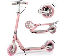 Adult Kick Scooter with Disc Handbrake, Foldable Adjustable City Scooter with Dual Suspension, 200mm Big Wheels Scooter for Kids Ages 8-12 and up (Pink-LED)