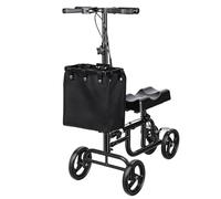 Adult Knee Walker with Steering, Rear Locking Handbrake, Adjustable Height, Canvas Storage Bag, Foot and Ankle Injury Crutches Replacement
