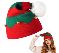 Adult Knitted Christmas Hat Red Green with Bobble and Bell | Funny Christmas Hat, Warm Knitted Bobble Hat, Elf Hat, Christmas Hats, for Christmas and Winter, Unisex