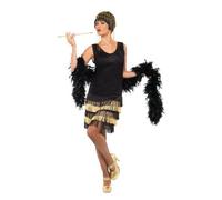 Adult Ladies 1920's Black & Gold Fringed Flapper Charleston Fancy Dress Costume