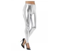 Adult Ladies 80's Metallic Silver Disco Leggings Retro Disco Fancy Dress UK 8-10