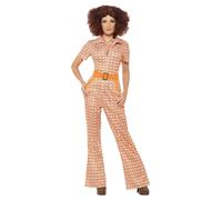 Adult Ladies Authentic 1970s Chic Retro Jumpsuit Fancy Dress Party Costume