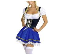 Adult Ladies Bavarian Oktoberfest Beer Girl Traditional Beer Festival Fancy Dress Costume Women Girl 3 Piece Outfit Fancy German Beer Festival Dirndl Dress for Oktoberfest Carnival (j-Blue, M)