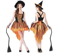 Adult Ladies Classic Witch Fancy Dress Halloween Costumes & Hat Outfits Retro Gothic Witch Costume for Women Halloween Cosplay Party