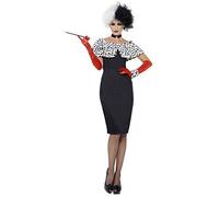 Adult Ladies Cruella De Ville Style Evil Madame Halloween Fancy Dress Costume