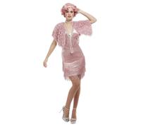 Adult Ladies Deluxe 1920's Vintage Style Pink Flapper Fancy Dress Costume & Wig
