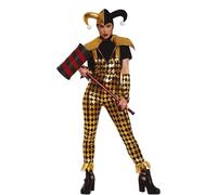 Adult Ladies Jester Halloween Costume Horror Clown Outfit Medieval Harlequin Fancy Dress (Large)