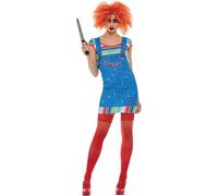 Adult Ladies Official Chucky Mini Dress Halloween Fancy Dress Costumes S & L